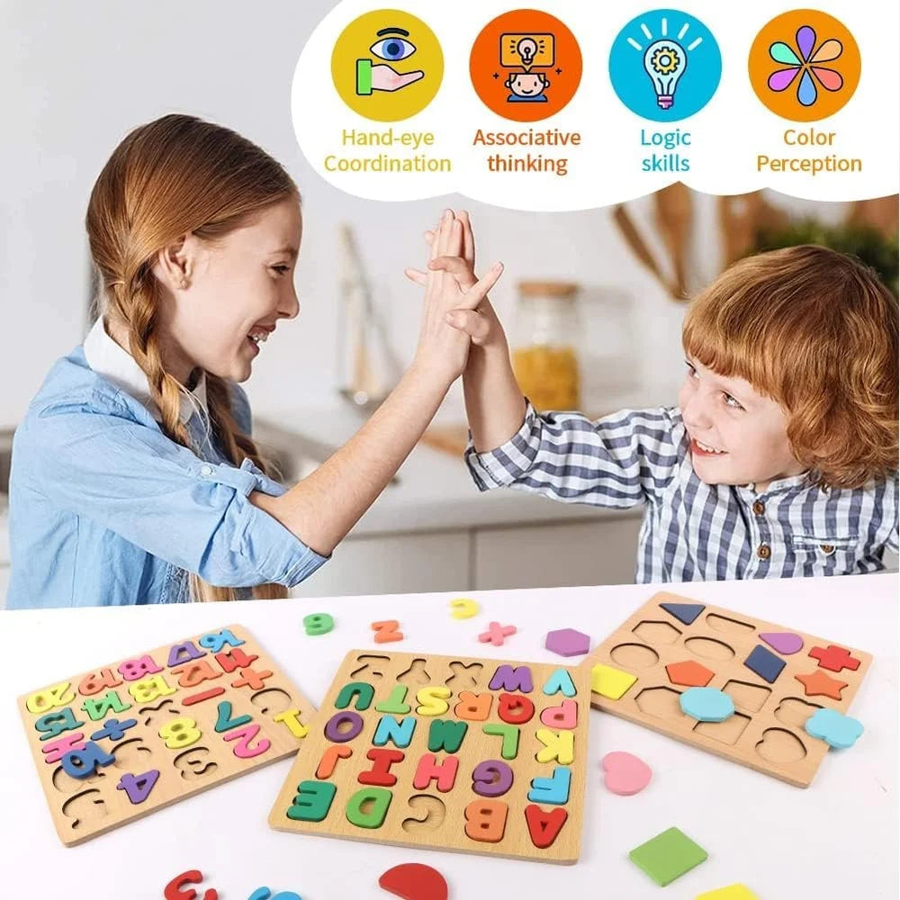 Wooden Learning Educational Board for Kids (Pack of 3)