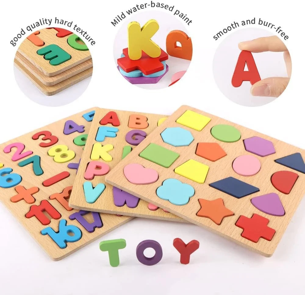 Wooden Learning Educational Board for Kids (Pack of 3)
